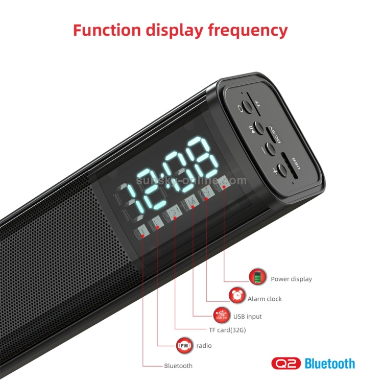 HXSJ Q2 Bluetooth 5.0 Stylish Desktop Bluetooth Speaker, Support FM / TF Card / AUX / USB / Alarm Clock (Black) HXSJ Q2 Bluetooth 5.0 Stylish Desktop Bluetooth Speaker, Support FM / TF Card / AUX / USB / Alarm Clock (Black)
