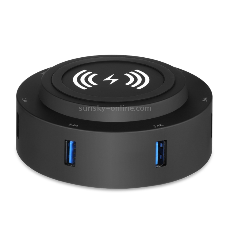 30W 6A 6 USB Ports Quick Charger + Wireless Charger, US Plug