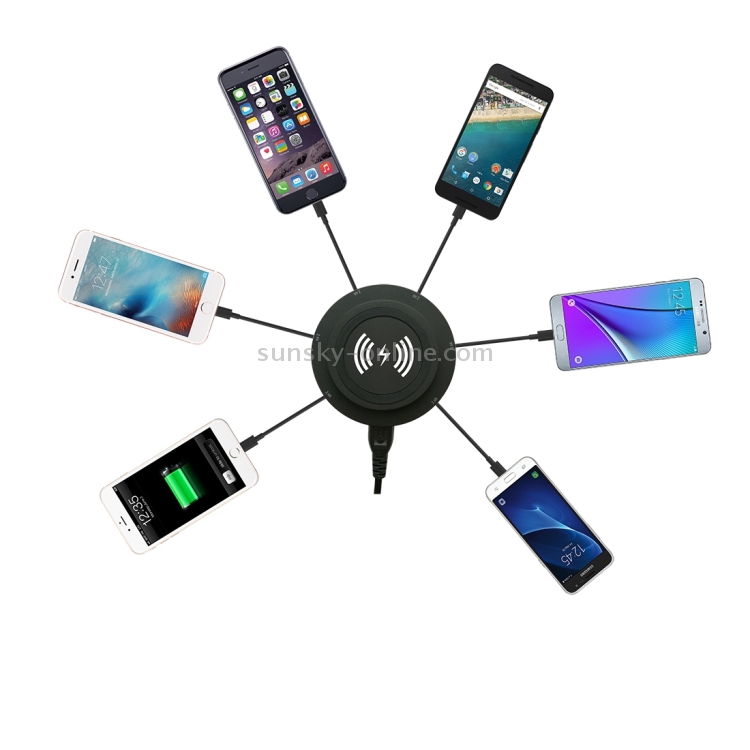 30W 6A 6 USB Ports Quick Charger + Wireless Charger, US Plug