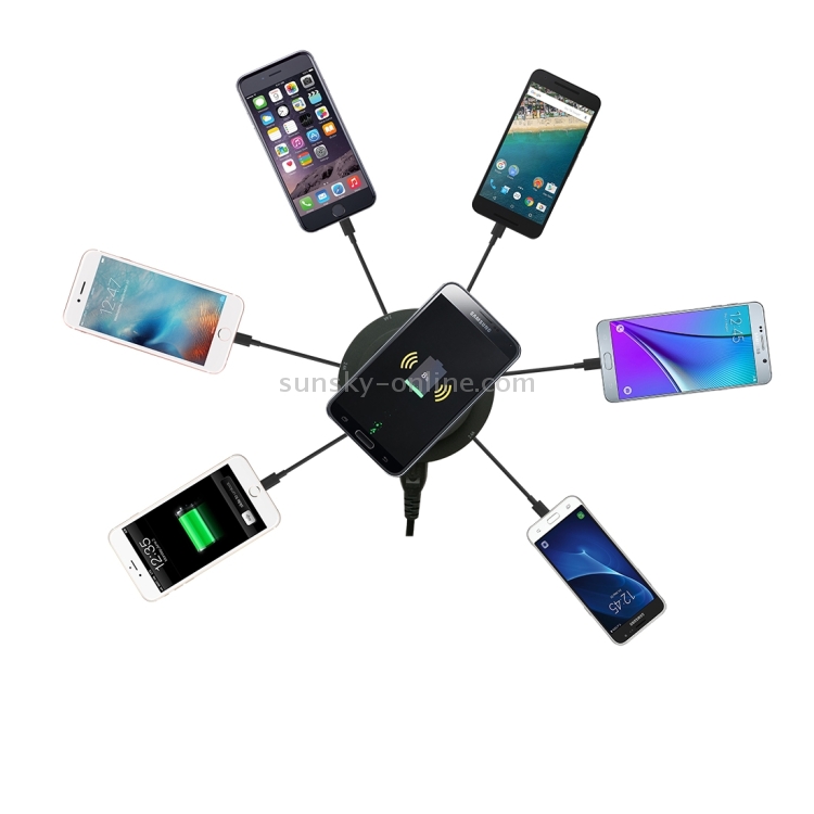 30W 6A 6 USB Ports Quick Charger + Wireless Charger, US Plug