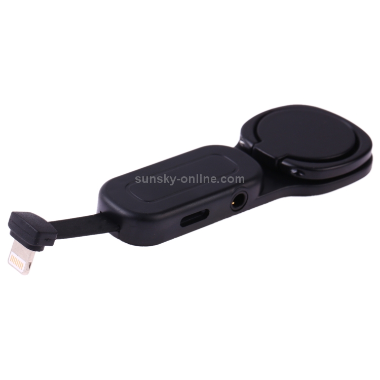 LXS09 2A 8 Pin + 3.5mm Female to 8 Pin Male Audio & Charging Adapter with Ring Holder (Black) LXS09 2A 8 Pin + 3.5mm Female to 8 Pin Male Audio & Charging Adapter with Ring Holder (Black)