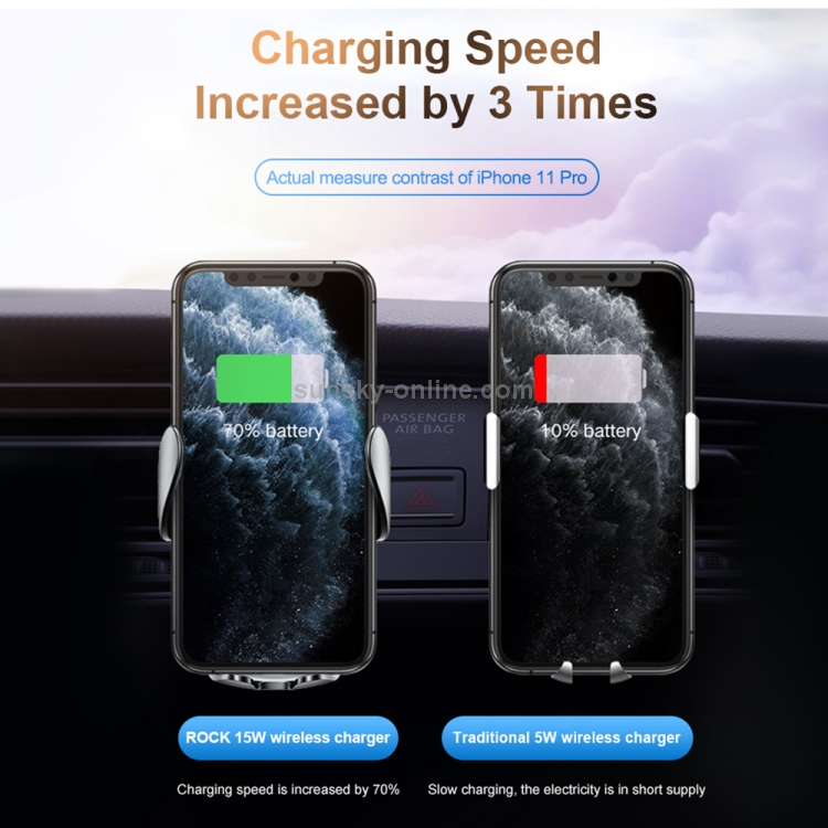 ROCK W28 15W QI Induction Wireless Charging Car Air Outlet Bracket for 4.7-6.5 inch Mobile Phones(Tarnish) ROCK W28 15W QI Induction Wireless Charging Car Air Outlet Bracket for 4.7-6.5 inch Mobile Phones(Tarnish)