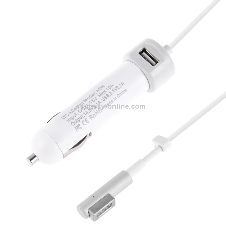 45W 5.1V 2.1A USB Interface Car Charger with 14.5V 3.1A L MagSafe Interface Data Cable(White) 45W 5.1V 2.1A USB Interface Car Charger with 14.5V 3.1A L MagSafe Interface Data Cable(White)