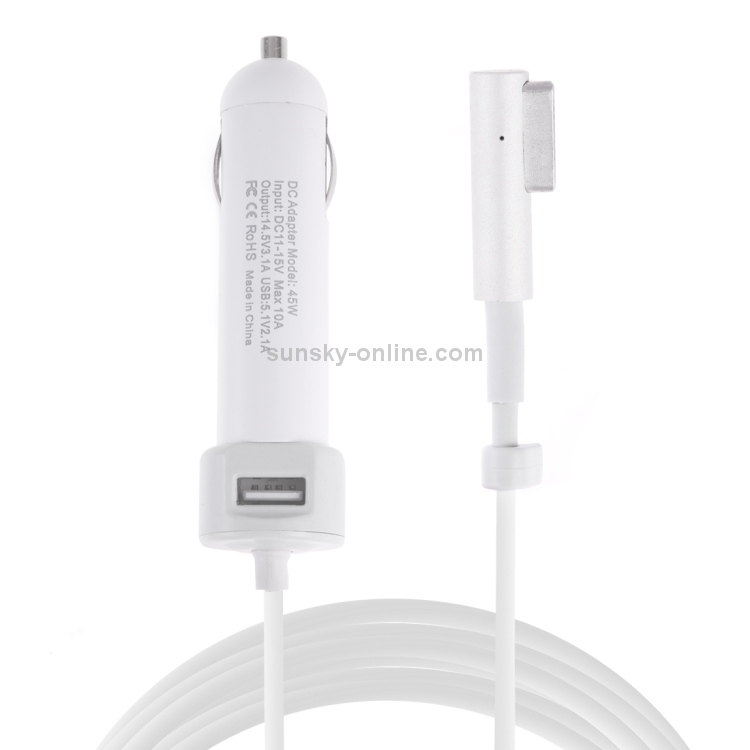 45W 5.1V 2.1A USB Interface Car Charger with 14.5V 3.1A L MagSafe Interface Data Cable(White) 45W 5.1V 2.1A USB Interface Car Charger with 14.5V 3.1A L MagSafe Interface Data Cable(White)