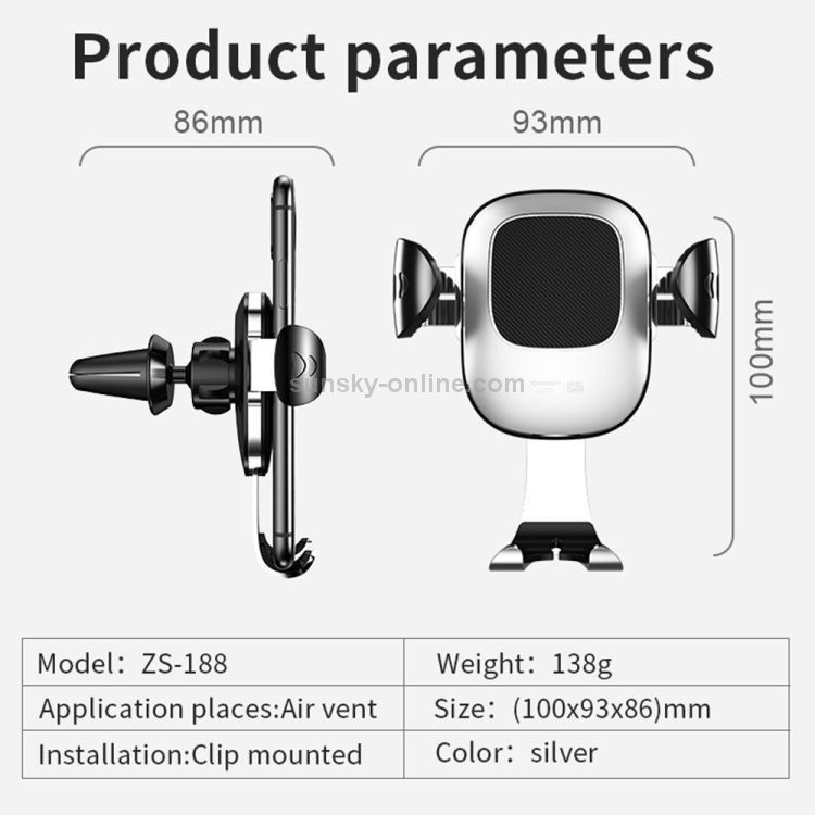 JOYROOM Glare Series JR-ZS188 Car Air Outlet Gravity Phone Bracket (Silver) JOYROOM Glare Series JR-ZS188 Car Air Outlet Gravity Phone Bracket (Silver)