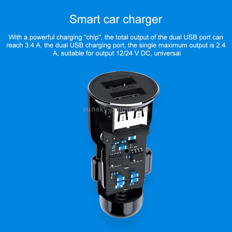 Original Xiaomi Youpin Roidmi 3S 3.4A Dual USB Ports Music Bluetooth Car Charger, Compatible with Android / IOS System