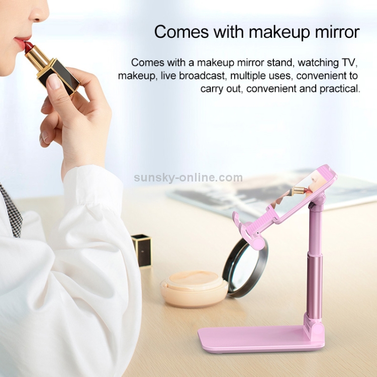 CH002 Universal Portable Foldable Mobile Phone Tablet Desktop Holder Bracket with Mirror (Pink) CH002 Universal Portable Foldable Mobile Phone Tablet Desktop Holder Bracket with Mirror (Pink)