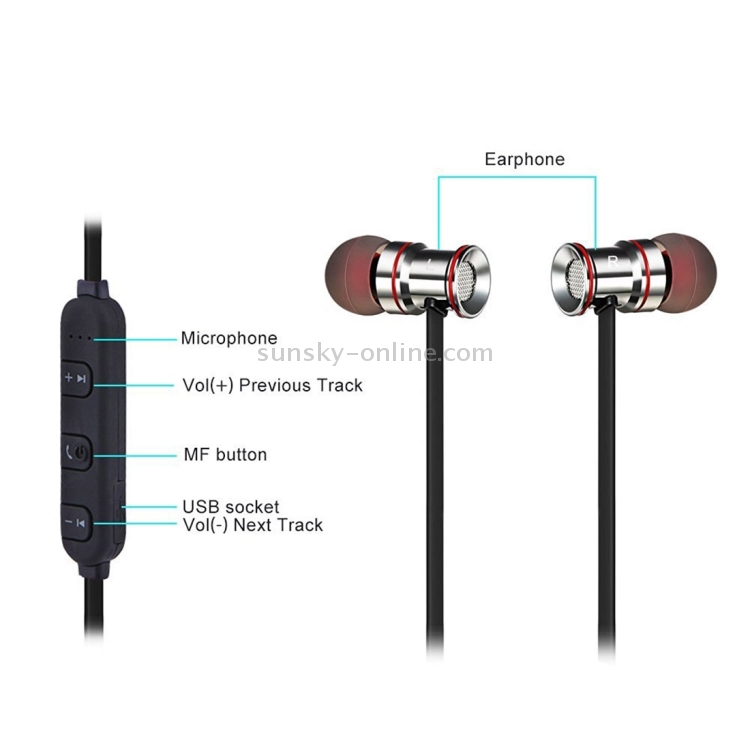 BTH-828 Magnetic In-Ear Sport Wireless Bluetooth V4.1 Stereo Waterproof Earbuds Earphone with Mic
