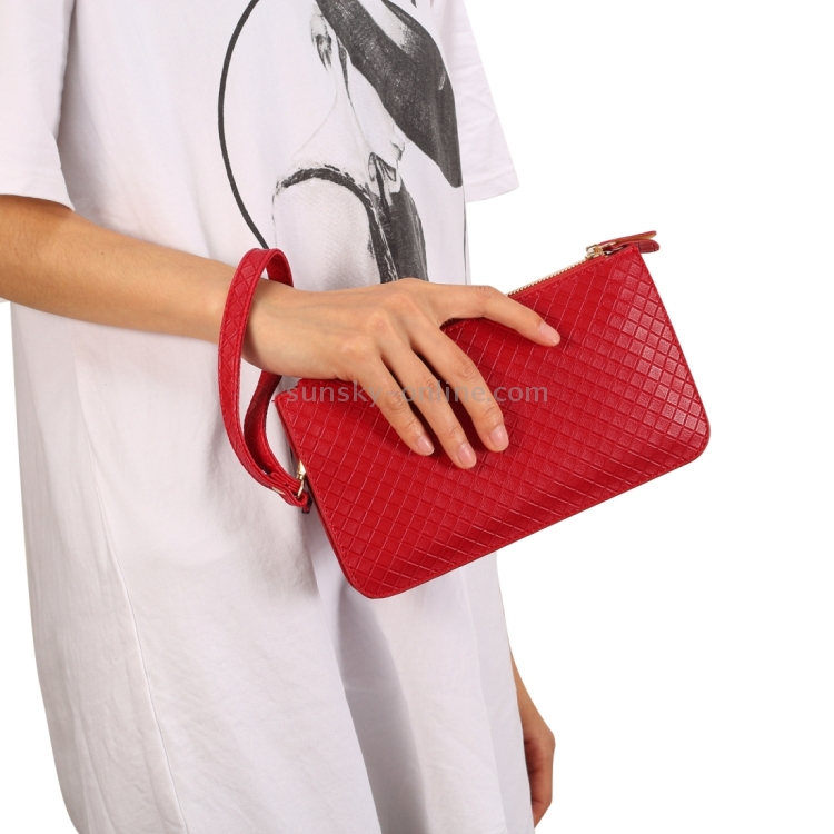 Universal Plaid Texture Horizontal Style PU Leather Shoulder Carrying Bag & Lanyard for iPhone, Samsung, Galaxy Note 8, HTC, Sony, Lenovo, Huawei, Xiaomi and other 6.4 inch Below Smartphones