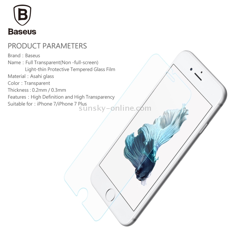 Baseus for iPhone 7 Plus Ultrathin 0.2mm 9H Surface Hardness Explosion-proof HD Full Transparent Tempered Glass Non-full Screen Film(Transparent) Baseus for iPhone 7 Plus Ultrathin 0.2mm 9H Surface Hardness Explosion-proof HD Full Transparent Tempered Glass Non-full Screen Film(Transparent)