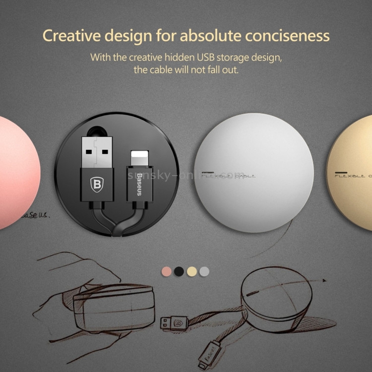 Baseus 90cm Portable Pocket New Era Cable 2A 8 Pin to USB Flexible Rule Style Stretched TPE Data Sync Charging Cable