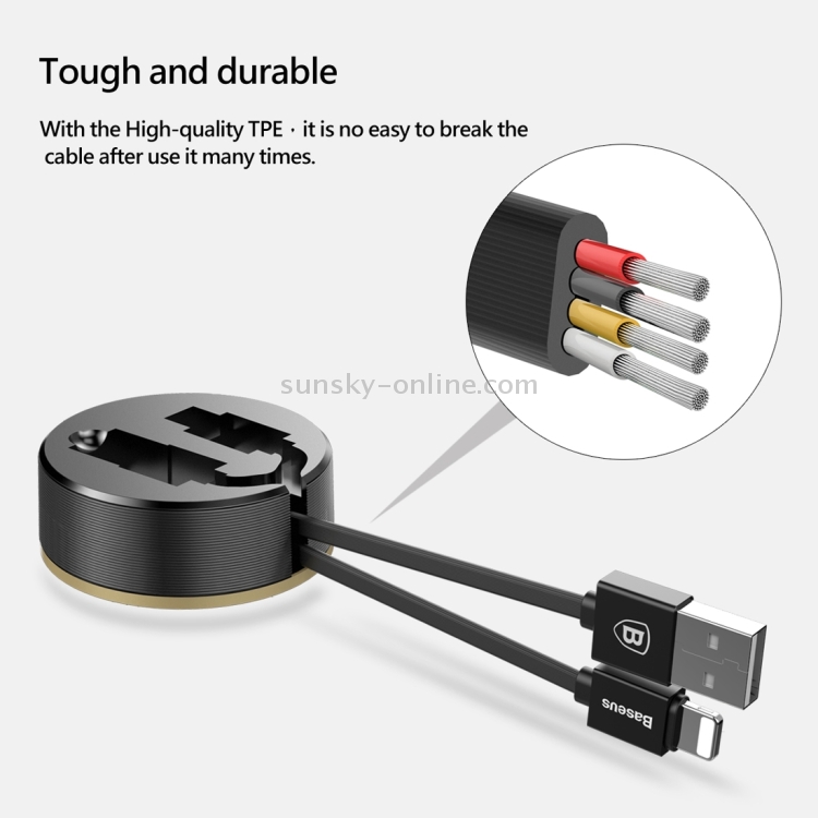 Baseus 90cm Portable Pocket New Era Cable 2A 8 Pin to USB Flexible Rule Style Stretched TPE Data Sync Charging Cable