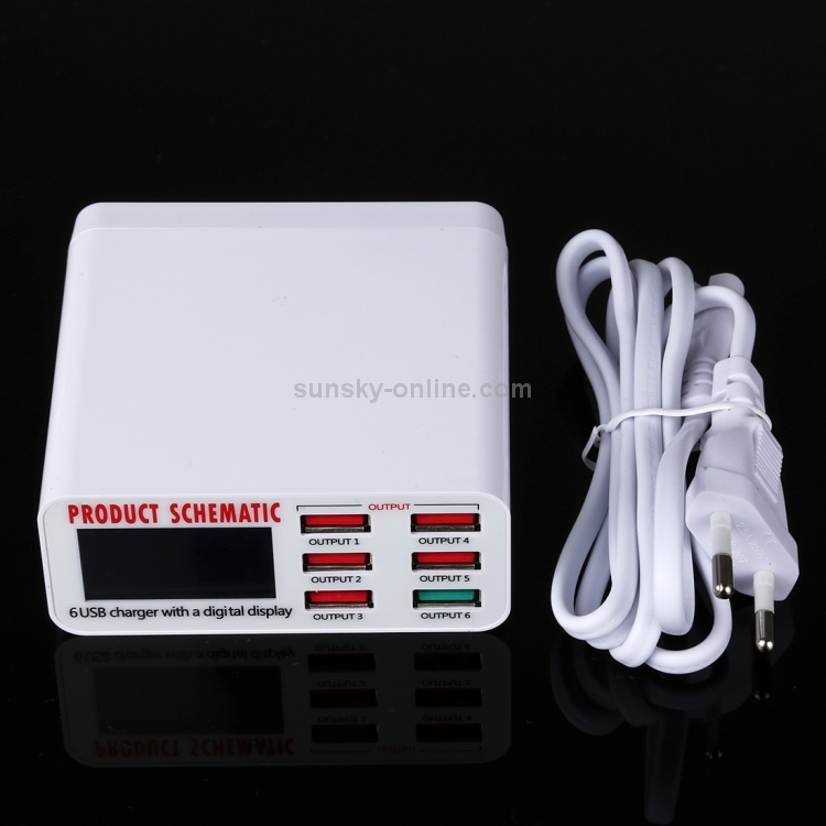 Sunsky 6 40w Qc 3 0 6 Usb Ports Fast Charger With Lcd Digital Display Eu Plug White