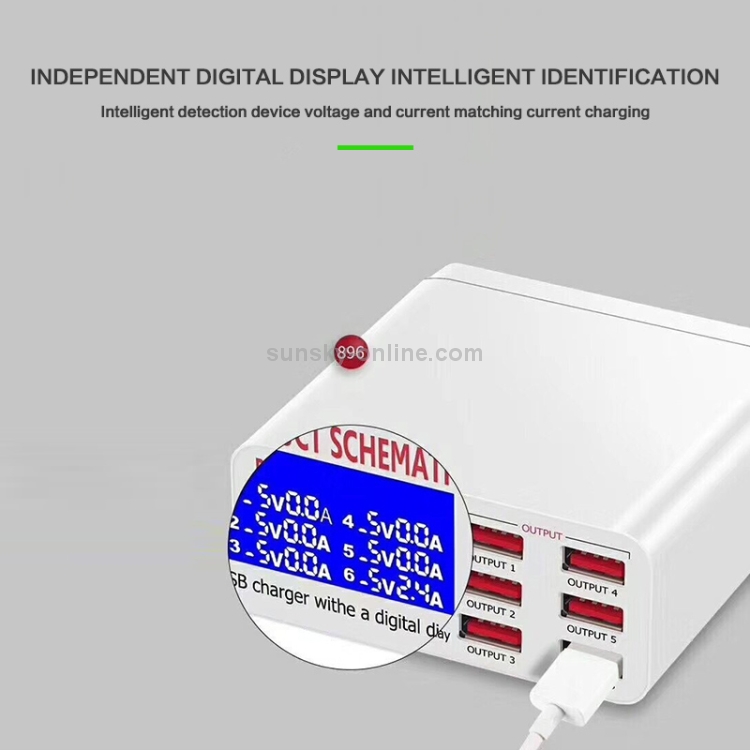 Sunsky 6 40w Qc 3 0 6 Usb Ports Fast Charger With Lcd Digital Display Eu Plug White