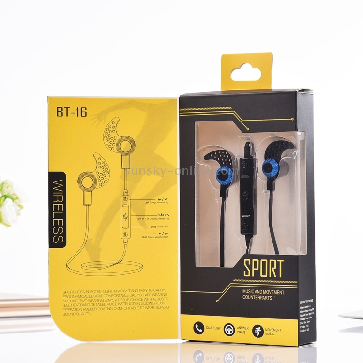 BT-16 Wireless Bluetooth In-ear Headphone Sports Music and Movement Counterparts Headset with Microphones BT-16 Wireless Bluetooth In-ear Headphone Sports Music and Movement Counterparts Headset with Microphones
