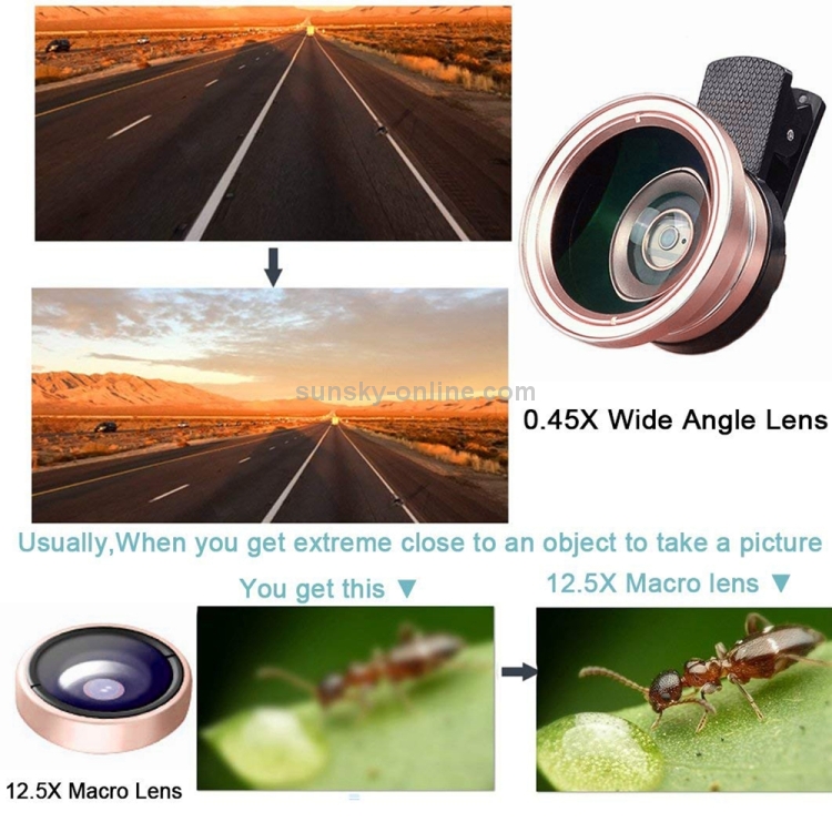 Universal 12X Telephoto Lens + 0.45X Wide-angle Lens + 12.5X Macro Lens Kit Universal 12X Telephoto Lens + 0.45X Wide-angle Lens + 12.5X Macro Lens Kit