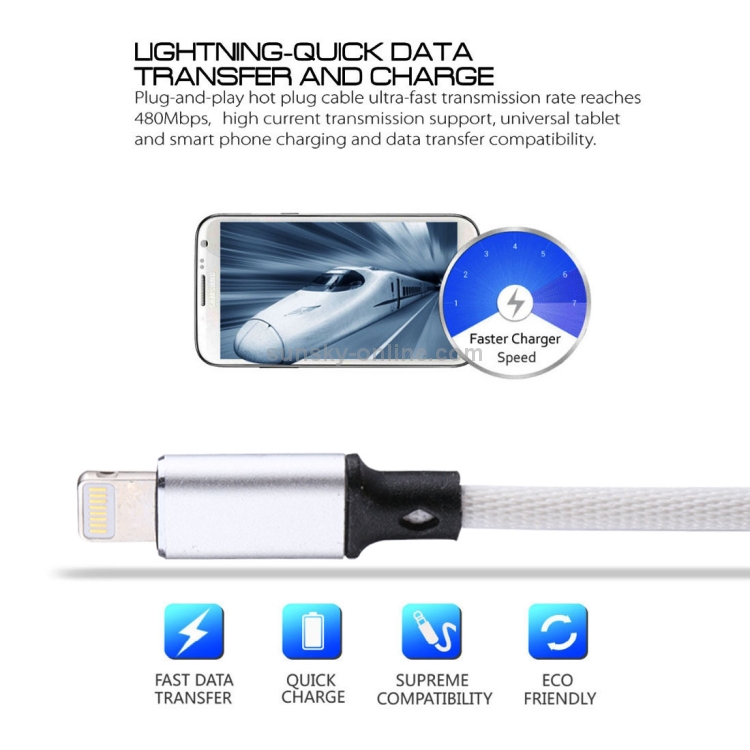 1m 2A USB to 8 Pin Nylon Weave Style Data Sync Charging Cable(White) 1m 2A USB to 8 Pin Nylon Weave Style Data Sync Charging Cable(White)