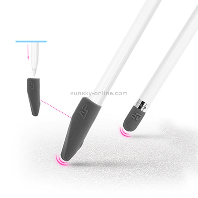 Para Apple Pencil Creative 4 en 1 Anti-perdida (tapa de lápiz + punta de lápiz + 2 * funda de portalápices) Juego protector de silicona TouchPen (gris) - 2