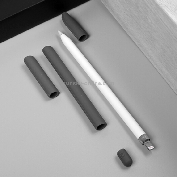 Para Apple Pencil Creative 4 en 1 Anti-perdida (tapa de lápiz + punta de lápiz + 2 * funda de portalápices) Juego protector de silicona TouchPen (gris) - 4