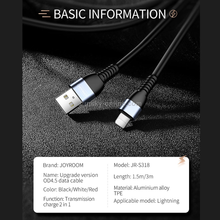 JOYROOM JR-S318 2.4A USB to 8 Pin Data Sync Charging Cable JOYROOM JR-S318 2.4A USB to 8 Pin Data Sync Charging Cable