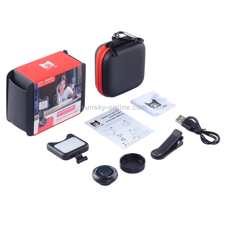 APEXEL APL-3663FL LED Fill Light Selfie 3 Color Temperature & 9 Lighting Modes + 15X Macro Lens + 0.36X Wide-angle Lens APEXEL APL-3663FL LED Fill Light Selfie 3 Color Temperature & 9 Lighting Modes + 15X Macro Lens + 0.36X Wide-angle Lens