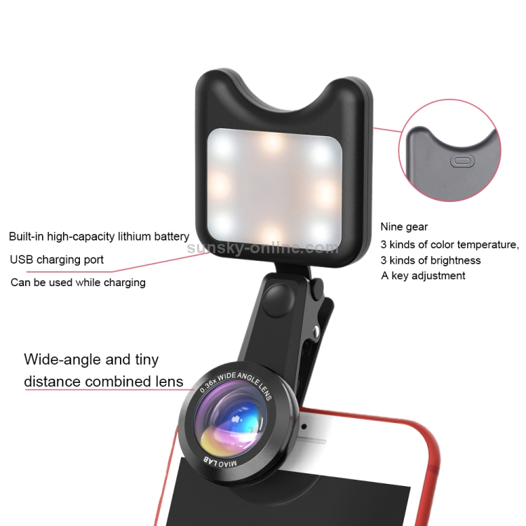 APEXEL APL-3663FL LED Fill Light Selfie 3 Color Temperature & 9 Lighting Modes + 15X Macro Lens + 0.36X Wide-angle Lens APEXEL APL-3663FL LED Fill Light Selfie 3 Color Temperature & 9 Lighting Modes + 15X Macro Lens + 0.36X Wide-angle Lens