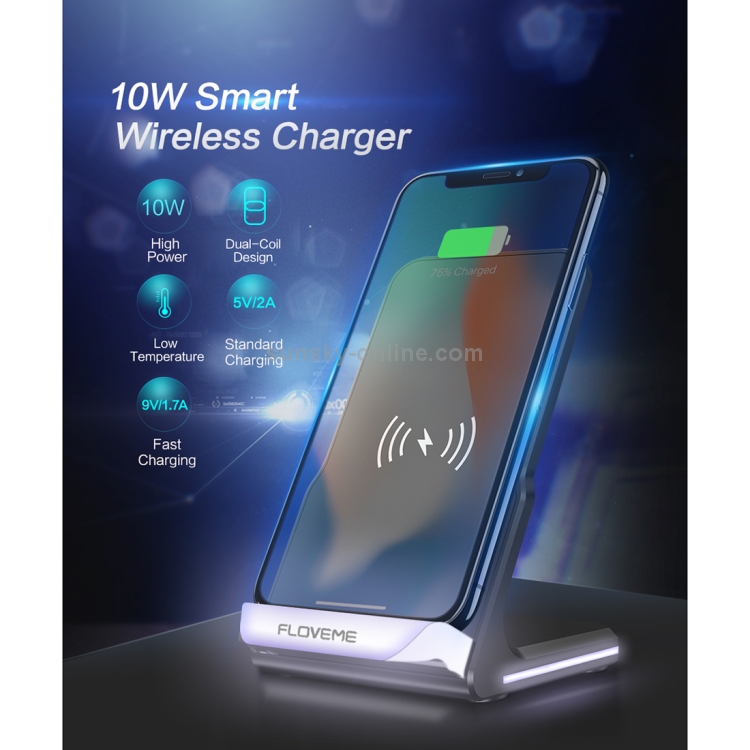 FLOVEME YXF113867 10W Double Coils Design Smart Qi Wireless Charger with LED Breathing Light FLOVEME YXF113867 10W Double Coils Design Smart Qi Wireless Charger with LED Breathing Light