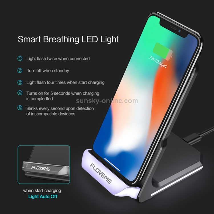 FLOVEME YXF113867 10W Double Coils Design Smart Qi Wireless Charger with LED Breathing Light FLOVEME YXF113867 10W Double Coils Design Smart Qi Wireless Charger with LED Breathing Light
