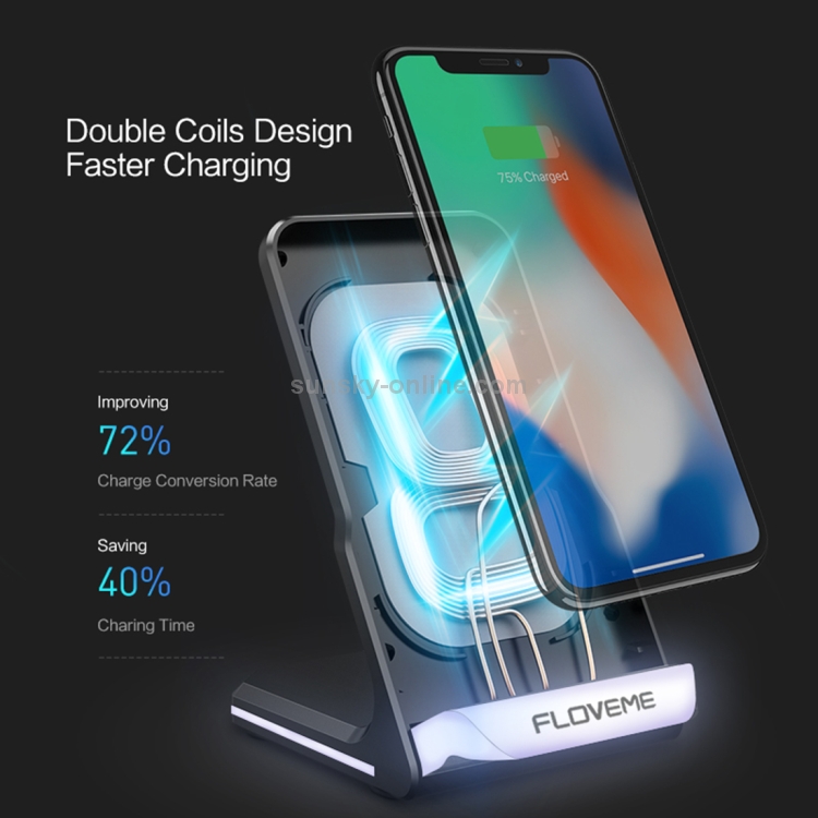FLOVEME YXF113867 10W Double Coils Design Smart Qi Wireless Charger with LED Breathing Light FLOVEME YXF113867 10W Double Coils Design Smart Qi Wireless Charger with LED Breathing Light