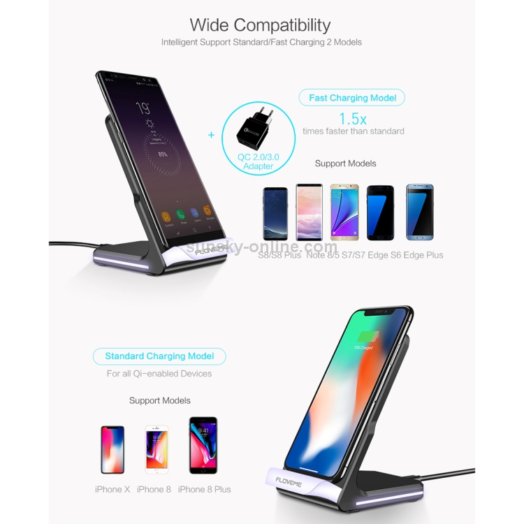 FLOVEME YXF113867 10W Double Coils Design Smart Qi Wireless Charger with LED Breathing Light FLOVEME YXF113867 10W Double Coils Design Smart Qi Wireless Charger with LED Breathing Light