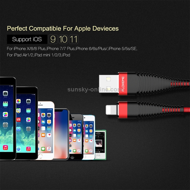FLOVEME 2A USB to 8 Pin Cloth + Aluminum Alloy Data Sync Charging Cable, Cable Length: 2m(Red) FLOVEME 2A USB to 8 Pin Cloth + Aluminum Alloy Data Sync Charging Cable, Cable Length: 2m(Red)