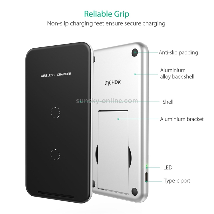 Inchor-C2 9V 1A / 5V 1A Output Dual Coil Design Qi Standard Wireless Charger, Support Fast Charging Inchor-C2 9V 1A / 5V 1A Output Dual Coil Design Qi Standard Wireless Charger, Support Fast Charging