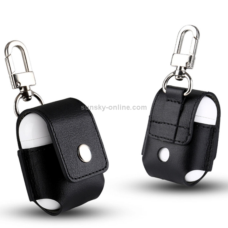 Creative Wireless Bluetooth Earphone Genuine Leather Protective Bag Anti-lost Storage Bag with Stainless Steel Hook for Apple AirPods 1/2 (Earphone is not Included)(Black) Creative Wireless Bluetooth Earphone Genuine Leather Protective Bag Anti-lost Storage Bag with Stainless Steel Hook for Apple AirPods 1/2 (Earphone is not Included)(Black)