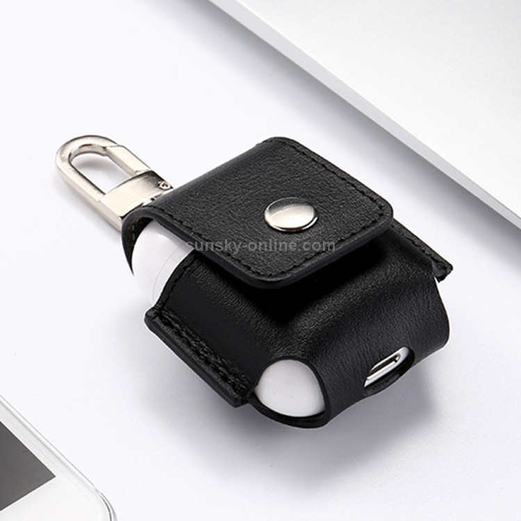 Creative Wireless Bluetooth Earphone Genuine Leather Protective Bag Anti-lost Storage Bag with Stainless Steel Hook for Apple AirPods 1/2 (Earphone is not Included)(Black) Creative Wireless Bluetooth Earphone Genuine Leather Protective Bag Anti-lost Storage Bag with Stainless Steel Hook for Apple AirPods 1/2 (Earphone is not Included)(Black)