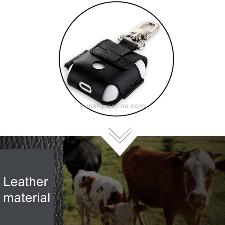 Creative Wireless Bluetooth Earphone Genuine Leather Protective Bag Anti-lost Storage Bag with Stainless Steel Hook for Apple AirPods 1/2 (Earphone is not Included)(Black) Creative Wireless Bluetooth Earphone Genuine Leather Protective Bag Anti-lost Storage Bag with Stainless Steel Hook for Apple AirPods 1/2 (Earphone is not Included)(Black)