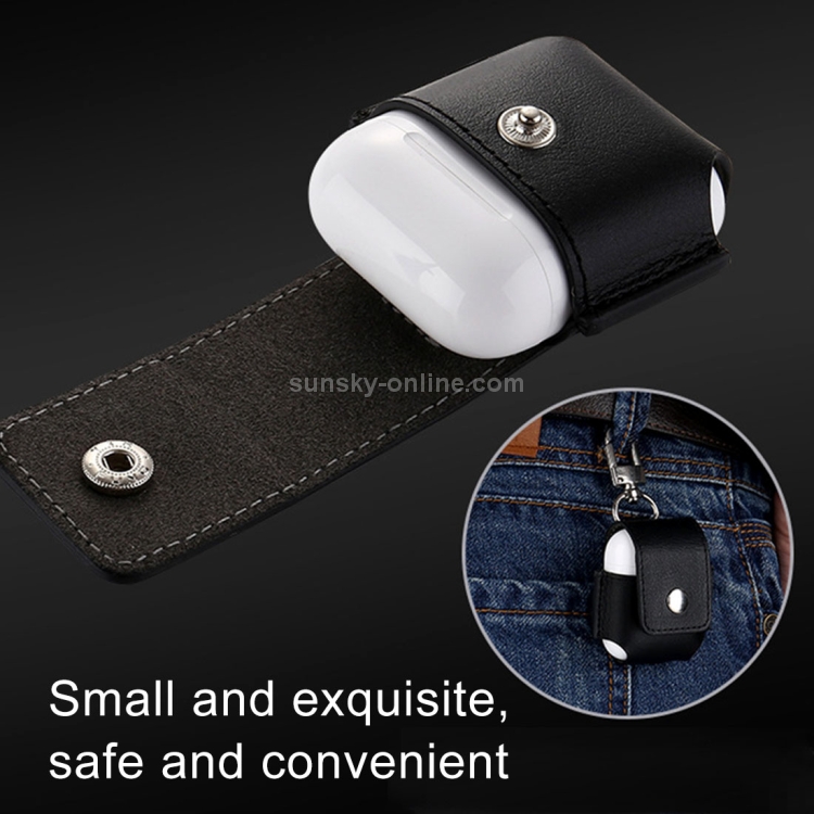 Creative Wireless Bluetooth Earphone Genuine Leather Protective Bag Anti-lost Storage Bag with Stainless Steel Hook for Apple AirPods 1/2 (Earphone is not Included)(Black) Creative Wireless Bluetooth Earphone Genuine Leather Protective Bag Anti-lost Storage Bag with Stainless Steel Hook for Apple AirPods 1/2 (Earphone is not Included)(Black)