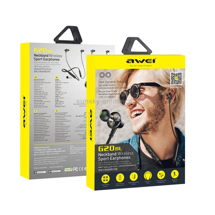 awei G20BL Outdoor Sports Fashion Neck Hanging Design Stereo Bass Bluetooth Earphone awei G20BL Outdoor Sports Fashion Neck Hanging Design Stereo Bass Bluetooth Earphone
