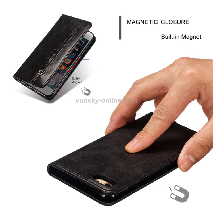 For iPhone 8 / 7 Calf Texture Zipper Magnetic Horizontal Flip Leather Case with Wallet & Holder & Card Slots(Black) For iPhone 8 / 7 Calf Texture Zipper Magnetic Horizontal Flip Leather Case with Wallet & Holder & Card Slots(Black)