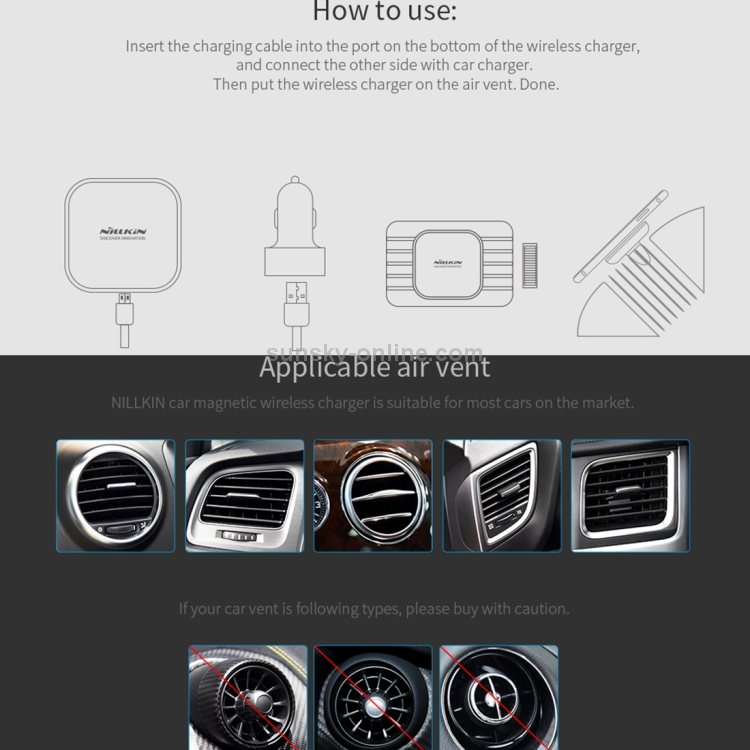 NILLKIN 5V 1A (Max) Output Smart Car Magnetic Qi Standard Wireless Charger II, A Type NILLKIN 5V 1A (Max) Output Smart Car Magnetic Qi Standard Wireless Charger II, A Type