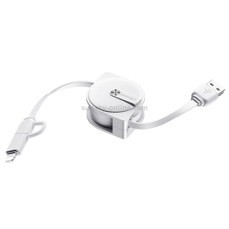 USAMS US-SJ192 1m 2 in 1 Noodle Style Retractable Micro USB + 8 Pin to USB Data Sync Charging Cable