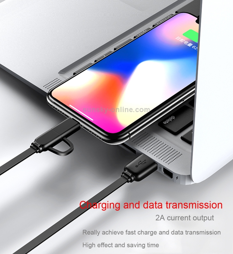 USAMS US-SJ192 1m 2 in 1 Noodle Style Retractable Micro USB + 8 Pin to USB Data Sync Charging Cable