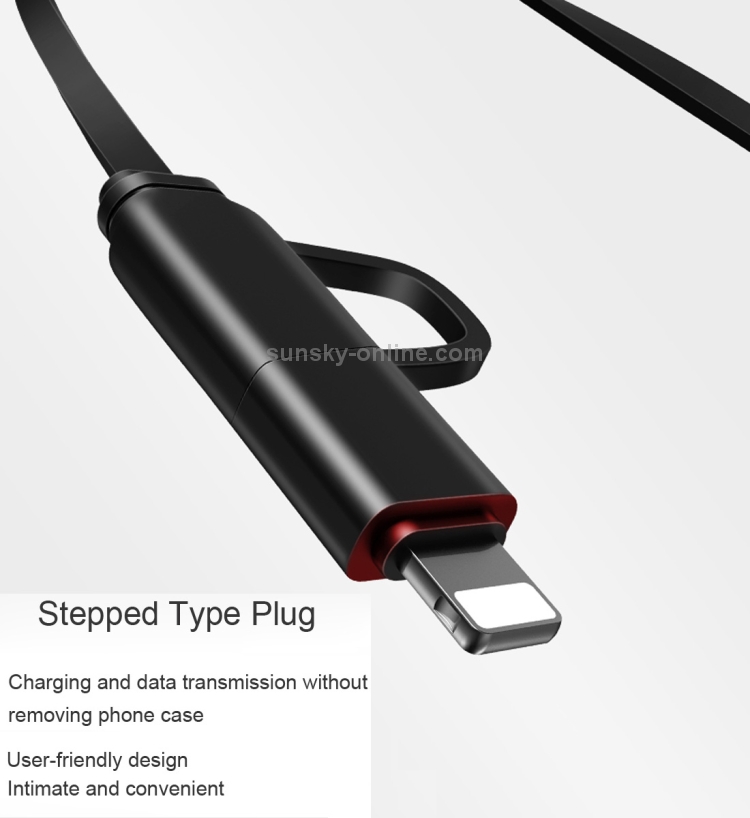 USAMS US-SJ192 1m 2 in 1 Noodle Style Retractable Micro USB + 8 Pin to USB Data Sync Charging Cable