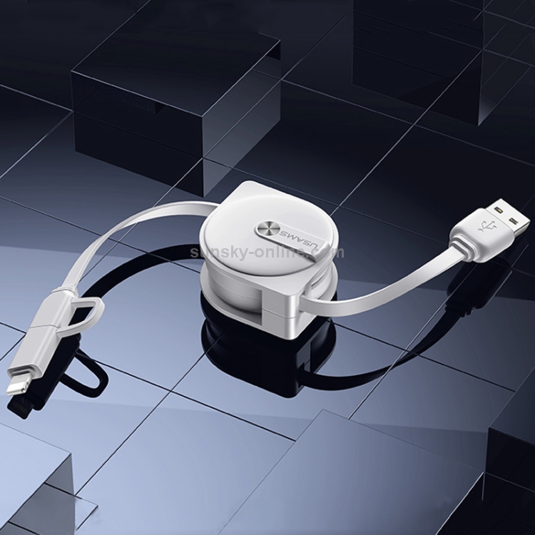 USAMS US-SJ192 1m 2 in 1 Noodle Style Retractable Micro USB + 8 Pin to USB Data Sync Charging Cable