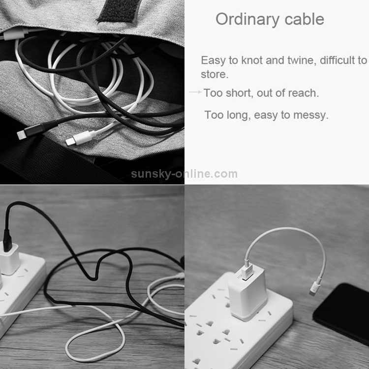 USAMS US-SJ192 1m 2 in 1 Noodle Style Retractable Micro USB + 8 Pin to USB Data Sync Charging Cable