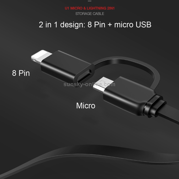 USAMS US-SJ192 1m 2 in 1 Noodle Style Retractable Micro USB + 8 Pin to USB Data Sync Charging Cable