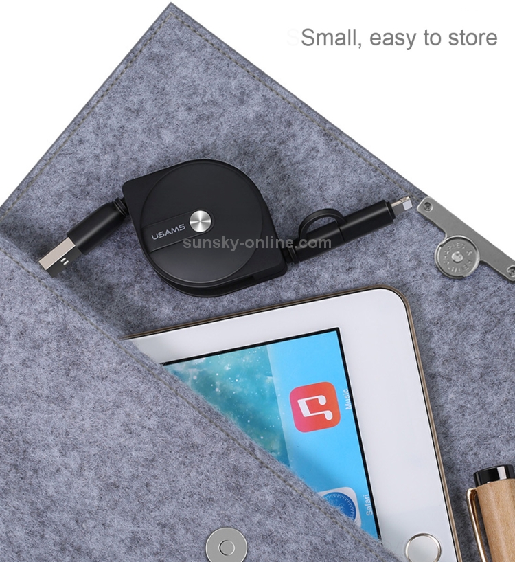 USAMS US-SJ192 1m 2 in 1 Noodle Style Retractable Micro USB + 8 Pin to USB Data Sync Charging Cable