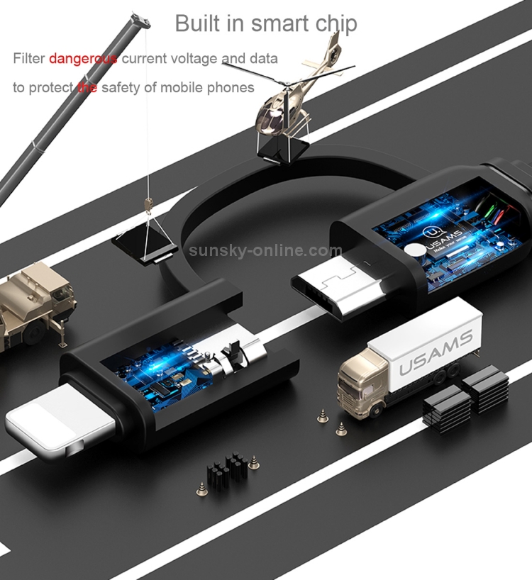 USAMS US-SJ192 1m 2 in 1 Noodle Style Retractable Micro USB + 8 Pin to USB Data Sync Charging Cable