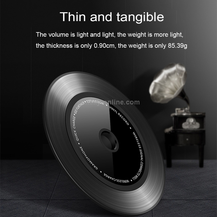 TOTUDESIGN 10W Black Gum Record Style Zinc Alloy + Aluminium Alloy Intelligent Qi Wireless Charger Charging Pad TOTUDESIGN 10W Black Gum Record Style Zinc Alloy + Aluminium Alloy Intelligent Qi Wireless Charger Charging Pad