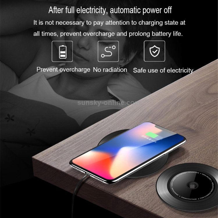 TOTUDESIGN 10W Black Gum Record Style Zinc Alloy + Aluminium Alloy Intelligent Qi Wireless Charger Charging Pad TOTUDESIGN 10W Black Gum Record Style Zinc Alloy + Aluminium Alloy Intelligent Qi Wireless Charger Charging Pad