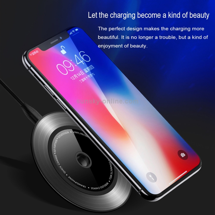 TOTUDESIGN 10W Black Gum Record Style Zinc Alloy + Aluminium Alloy Intelligent Qi Wireless Charger Charging Pad TOTUDESIGN 10W Black Gum Record Style Zinc Alloy + Aluminium Alloy Intelligent Qi Wireless Charger Charging Pad